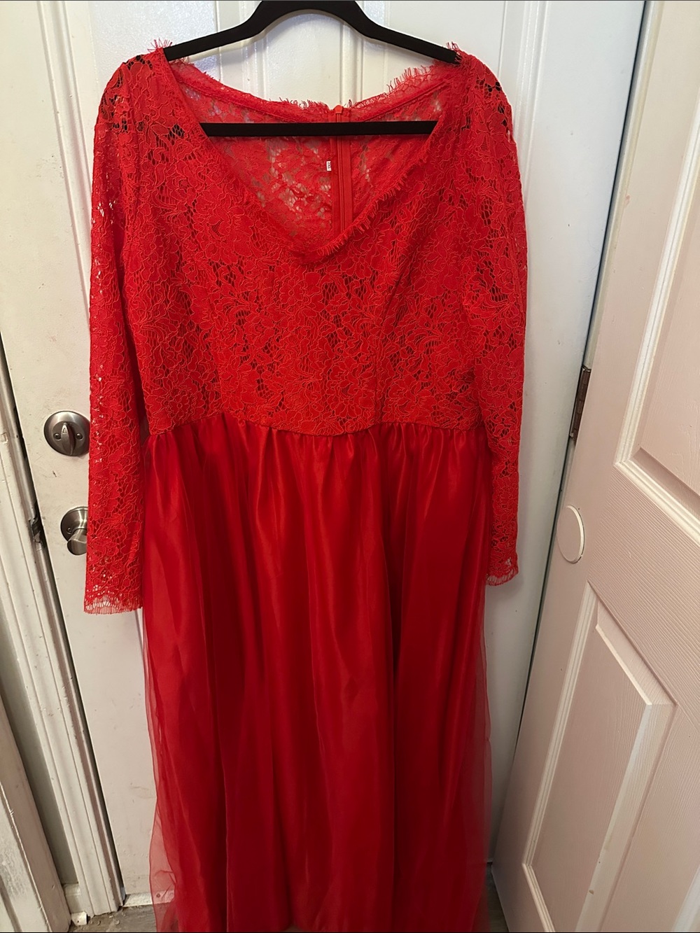 Red Lace & Tulle Maxi Dress